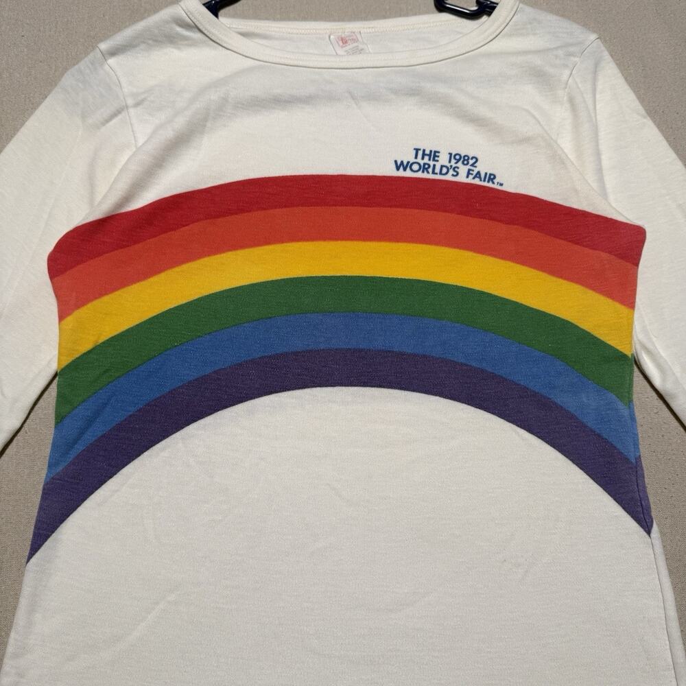 Vtg 1982 Worlds Fair Knoxville Tennessee Raglan T Shirt L Rainbow Single Stitch - Picture 3 of 9
